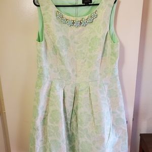 Tahari Floral Jacquard Dress With Embellished Neck